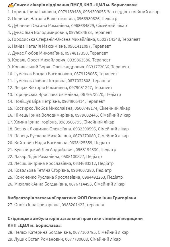Контакти лікарів первинної ланки Борислава та Східниці, фото-1 Контакти лікарів первинної ланки Борислава та Східниці, фото-1, фото - Ігор Яворський